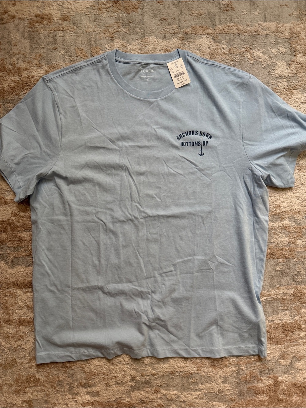 J. Crew Light Blue Short Sleeve Crewneck Tee w/Nautical Anchor Graphic - Size XL